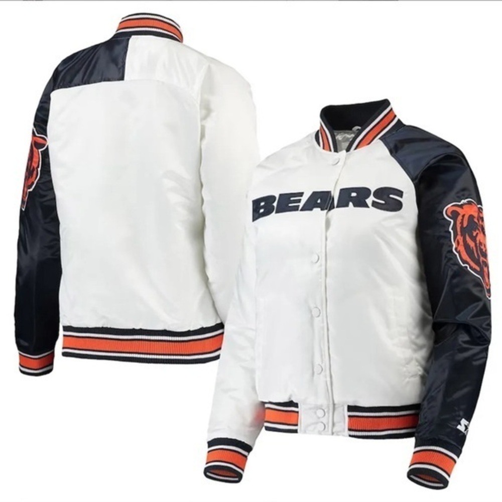 Chicago‎ Bears Starter White/Navy Chicago Bears Hometown satin jacket women’s XL